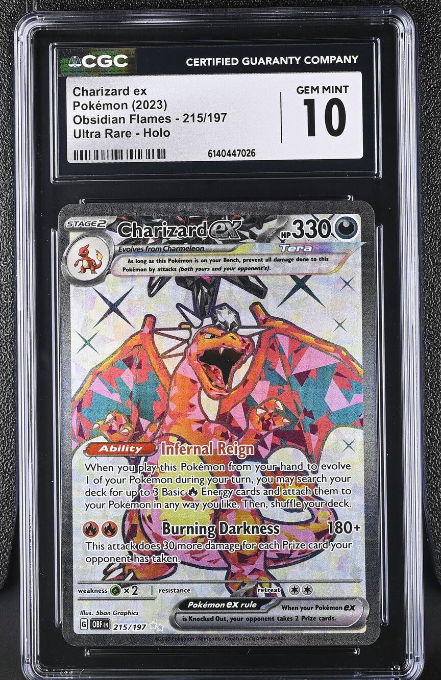 CGC 10 GEM MINT Charizard ex 215/197 Pokémon 2023 Obsidian Flames Ultra Rare
